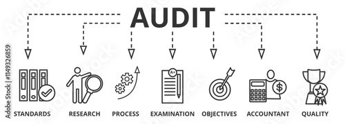 Audit concept. Banner with keywords and icons