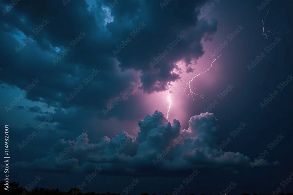 Dark stormy sky with heavy rain clouds and lightning, ominous, atmospheric, somber