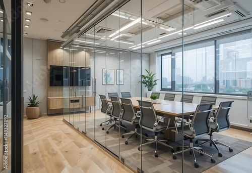 Office floor meeting room with window glass