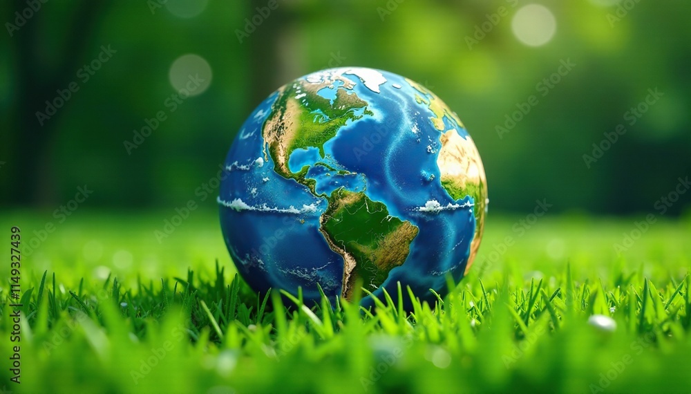 Earth globe with a blanket of soft, emerald green grass surrounding it, lawn, grassy, environment Earth globe with a blanket of soft, emerald green grass surrounding it, lawn, grassy, environment