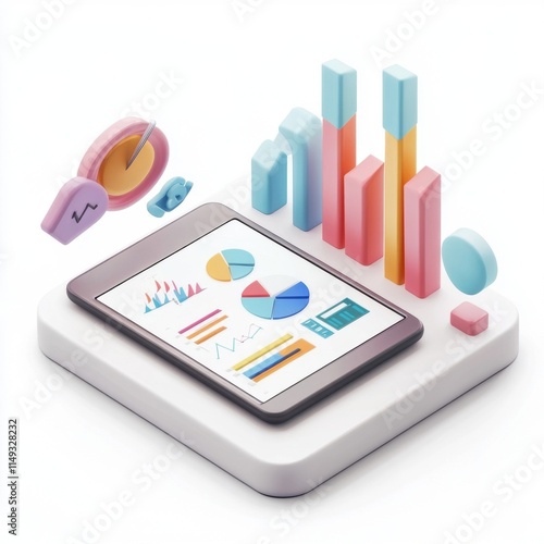 Wallpaper Mural A tablet with a colorful graph on it. The graph is made up of different colored blocks, and the tablet is placed on a white surface. Concept of creativity and innovation, as the colorful blocks Torontodigital.ca