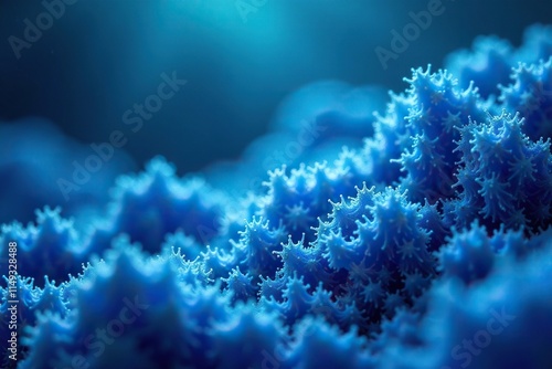 Microscopic blue algae swarming on a deep blue oceanic background, blue algae, sea