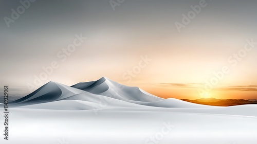 Fototapeta Naklejka Na Ścianę i Meble -  Minimalist white landscape, soft gradient from white to light blue on the top, detailed sand dunes and ripple textures, blank center ideal for branding or text, ultra-clean and photo-realistic, 