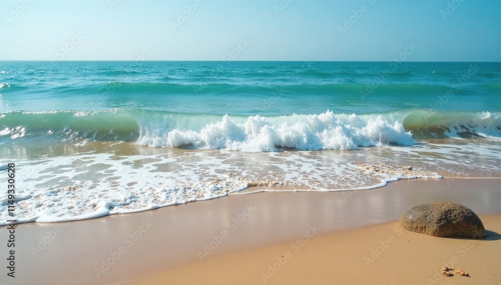 Obraz premium Water lapping gently against the shore as the tide recedes, coastline, natural erosion