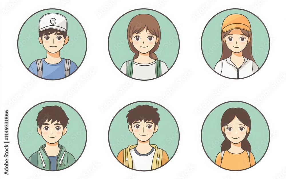 Cute and simple vector illustration icons in anime style, featuring people in professional work and sports gear. Cute and simple vector illustration icons in anime style, featuring people in professional work and sports gear.