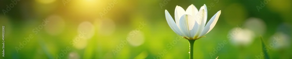 Delicate white petals unfolding in morning dew, garden, meadow, bloom Delicate white petals unfolding in morning dew, garden, meadow, bloom