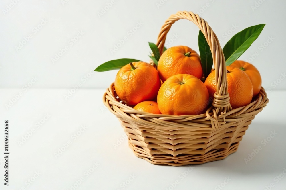 Fruit basket with tangerines arranged artfully on a white surface, tangerine, arrangement Fruit basket with tangerines arranged artfully on a white surface, tangerine, arrangement