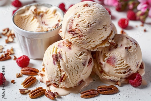 Butter Pecan ice cream flavor cut out on a white background