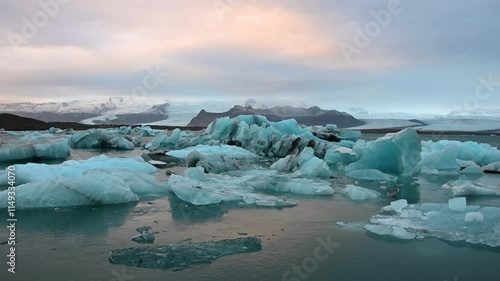 Panoramic view of Glacier Lagoon on Jökulsárlón or jokulsarlon, Iceland