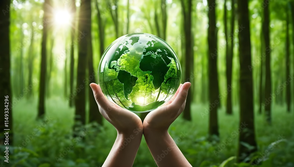 Environment Day Concept Promoting a Clean Planet and Ecology Awareness with Hand Holding a Crystal Earth Globe for Earth Day Environment Day Concept Promoting a Clean Planet and Ecology Awareness with Hand Holding a Crystal Earth Globe for Earth Day