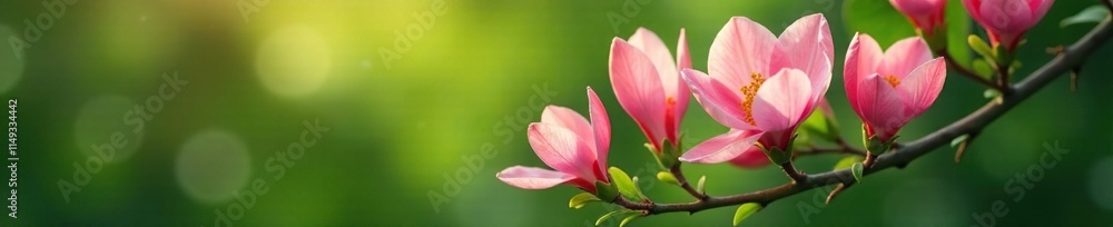 Soft pink petals unfolding on a lush green branch, nature, pink Soft pink petals unfolding on a lush green branch, nature, pink