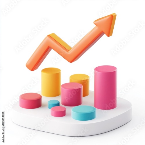 A graph with a red arrow pointing upwards. The graph is made up of different colored blocks. The blocks are arranged in a way that they form a pyramid shape