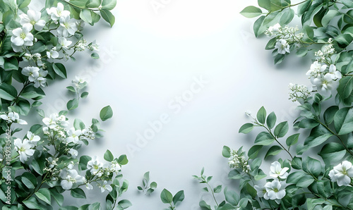 Wallpaper Mural A serene arrangement of white flowers and green leaves on a soft background. Torontodigital.ca