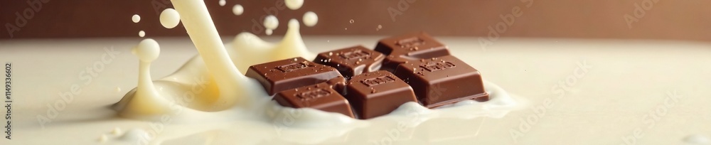 Delicious chocolate bar submerged in a splash of cold milk, creamy, chocolate, liquid Delicious chocolate bar submerged in a splash of cold milk, creamy, chocolate, liquid
