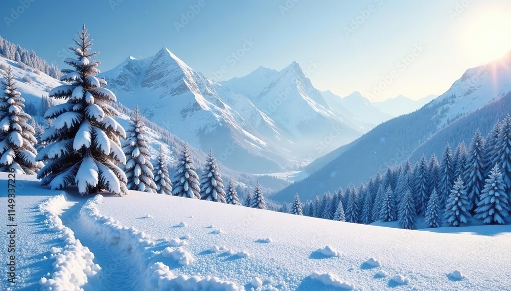 custom made wallpaper toronto digitalFrosty landscape with trees and mountains in the background, natural, landscape, snow