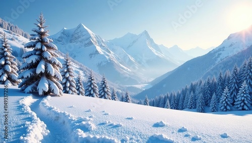 Wallpaper Mural Frosty landscape with trees and mountains in the background, natural, landscape, snow Torontodigital.ca