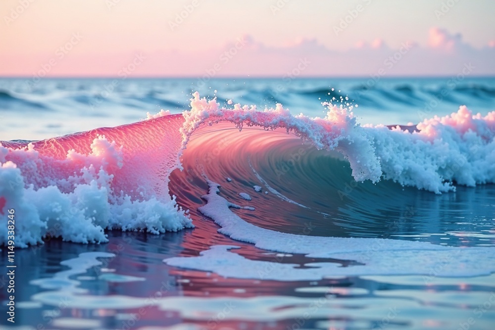 Fototapeta premium Pink ocean waves washing over a still background, oceanic scene, natural beauty, water movement