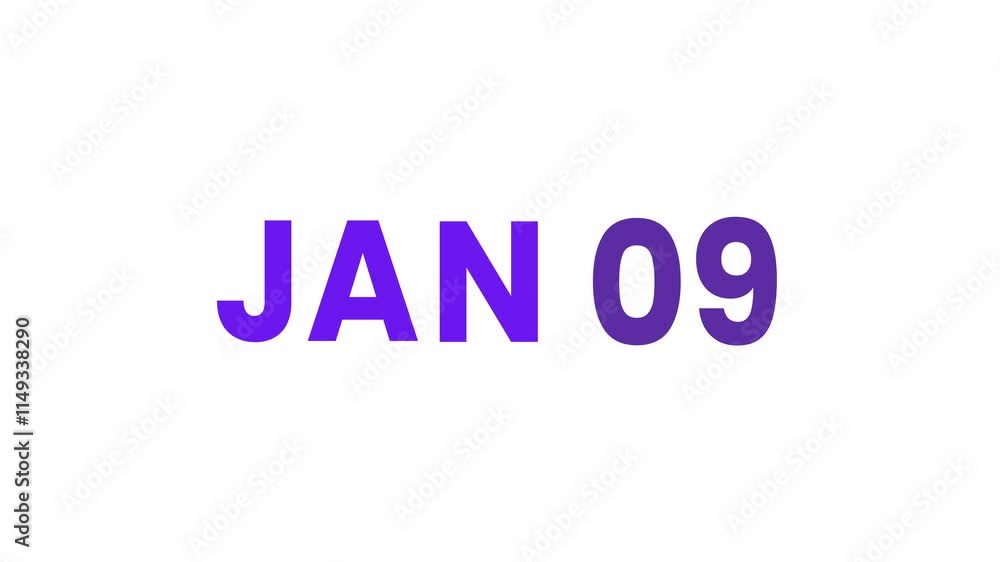 9th January calendar icon animation. Alpha matte with transparent background 4K resolution. 9th January calendar icon animation. Alpha matte with transparent background 4K resolution.