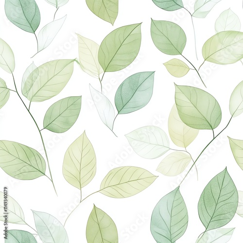 Organic leaf pattern with soft green tones on a white background, pattern, natureinspired and fresh photo