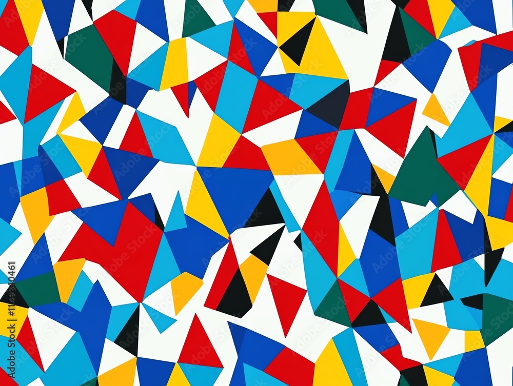 Scattered geometric triangle pattern in bold primary colors, pattern, youthful and playful Scattered geometric triangle pattern in bold primary colors, pattern, youthful and playful
