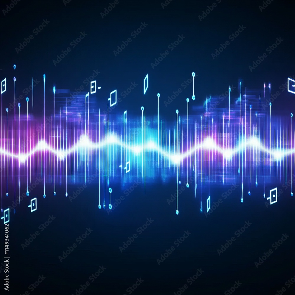 Fototapeta premium Abstract Digital Sound Wave Visualization with Neon Hues