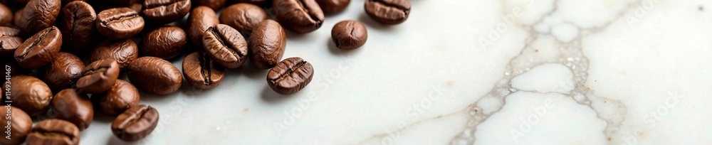 Freshly roasted coffee beans and a shot of espresso on a marble surface, marble, beans Freshly roasted coffee beans and a shot of espresso on a marble surface, marble, beans