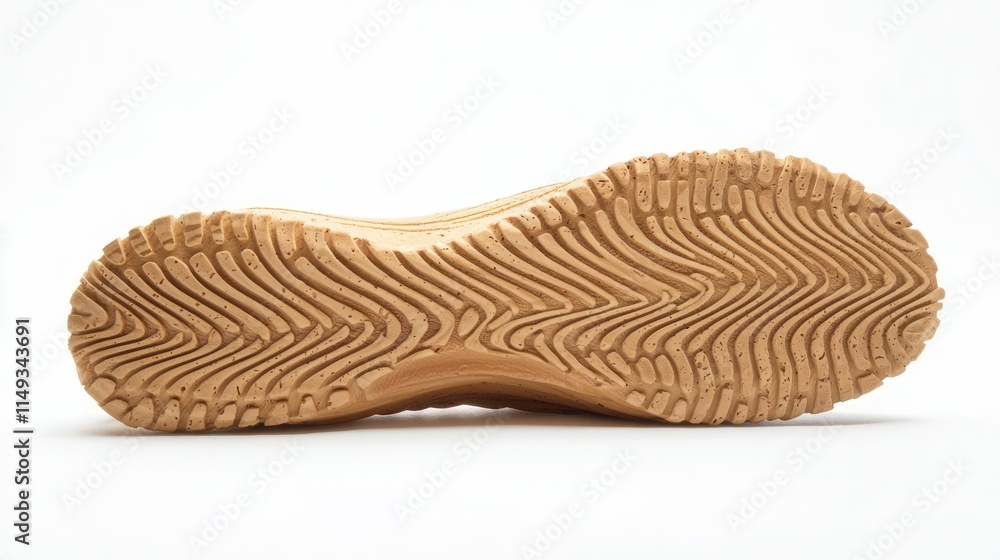 Side profile of a shoe sole with a unique texture on a white background. Side profile of a shoe sole with a unique texture on a white background.