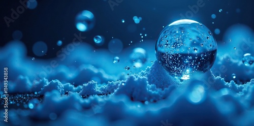 Wallpaper Mural Water molecules suspended in mid-air with a blue glow surrounding them, light particles, cloud-like formations, air bubbles Torontodigital.ca