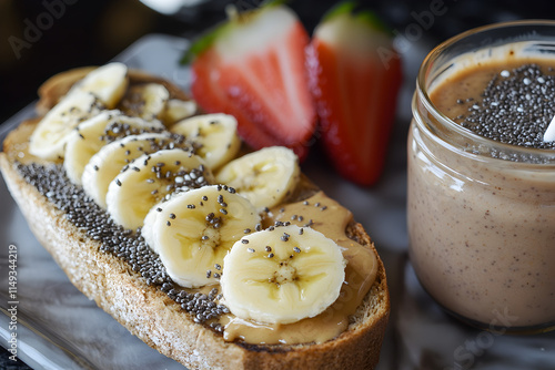 Banana, peanut butter and bread for breakfast. 