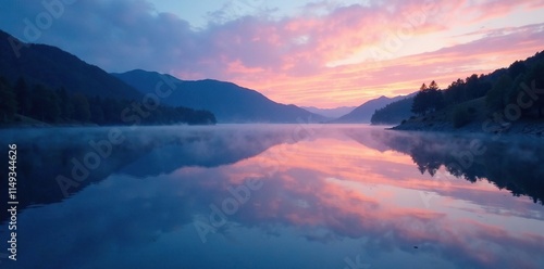 Wallpaper Mural Blue glow reflecting off calm lake surface at dawn, serene atmosphere, morning light, outdoor recreation Torontodigital.ca