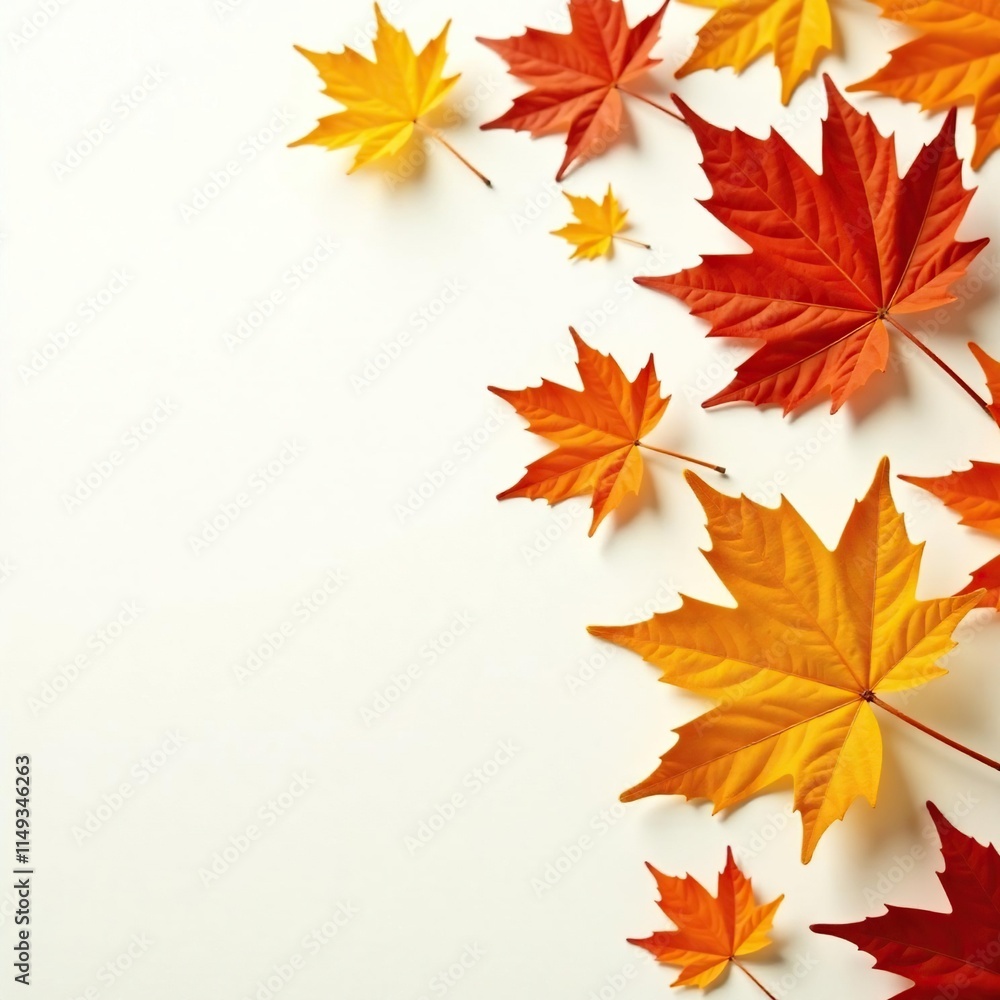 Individual orange and yellow autumn leaves against a clean white backdrop, orange, autumn leaves, yellow Individual orange and yellow autumn leaves against a clean white backdrop, orange, autumn leaves, yellow