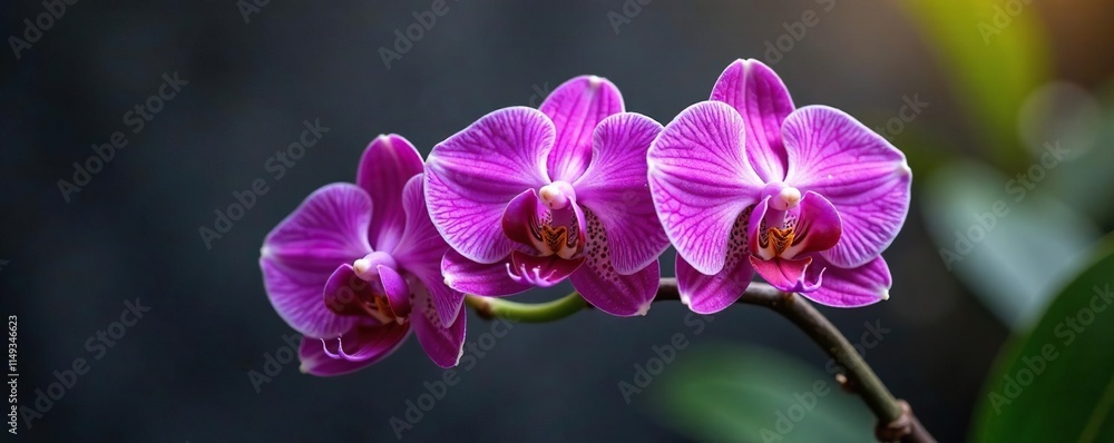 Naklejka premium Ornate purple orchids sprout from the top of an orchid branch, ornaments, nature