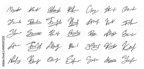 Signatures set. Fictitious handwritten signatures template for signing documents.