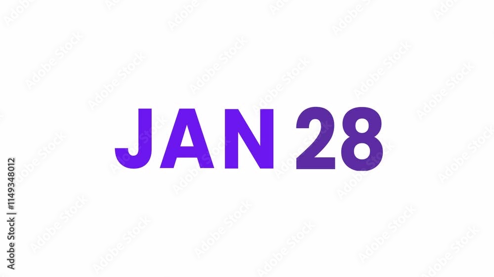 28th January calendar icon animation. Alpha matte with transparent background 4K resolution.