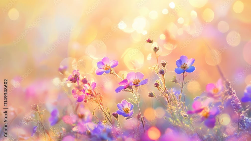 Fototapeta premium spring wild flowers in sunlight - abstract springtime background