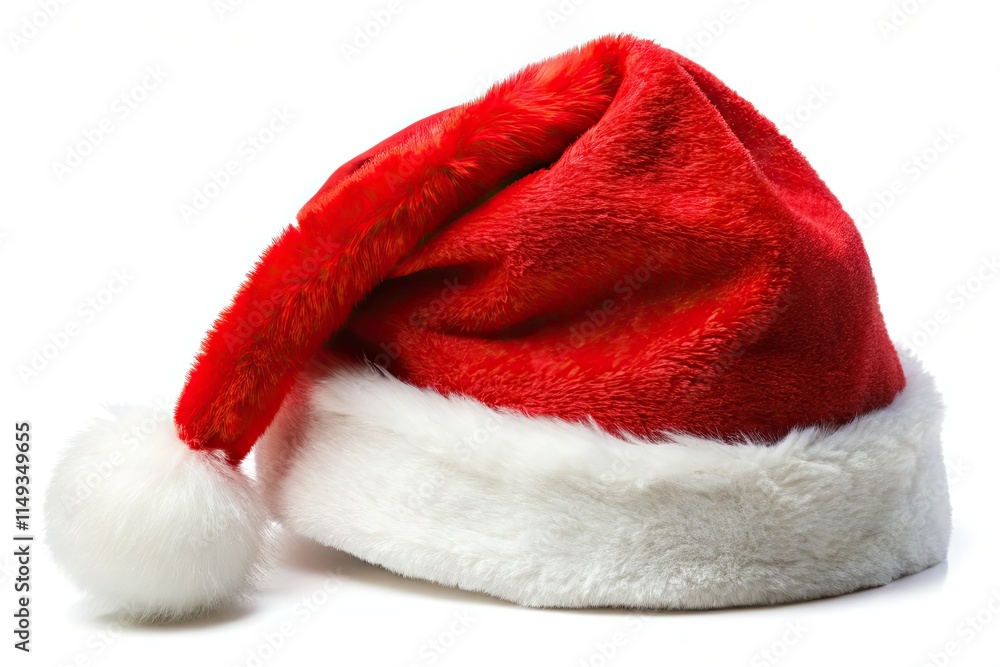 Classic red Santa hat, perfectly isolated on a crisp white background. Ideal for festive designs and holiday projects. Classic red Santa hat, perfectly isolated on a crisp white background. Ideal for festive designs and holiday projects.