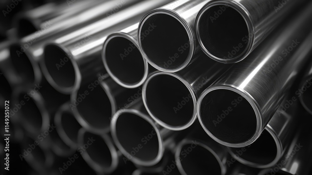 Stack of stainless steel pipes background , metallurgical industry backdrop concept image Stack of stainless steel pipes background , metallurgical industry backdrop concept image