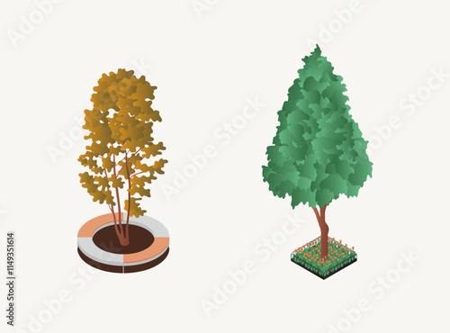 Axonometric urban landscape tree vector block