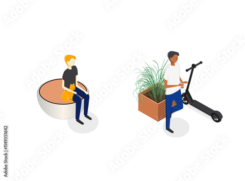 Axonometric people planter vector block