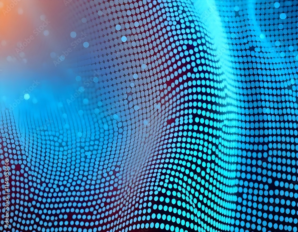 A dynamic abstract background with a wavy pattern of blue dots or particles A dynamic abstract background with a wavy pattern of blue dots or particles
