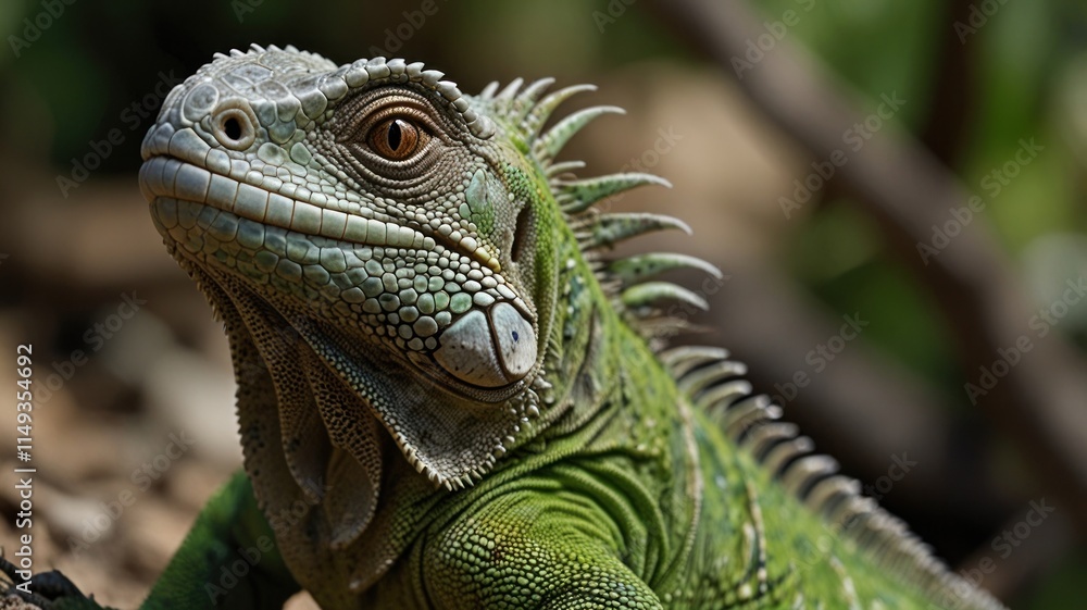 Close-up portrait of a green iguana. Close-up portrait of a green iguana.