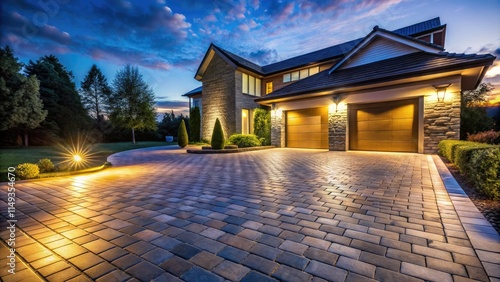 Expert nighttime block paving installation, even in low light.  New driveway paving project, flawlessly completed.