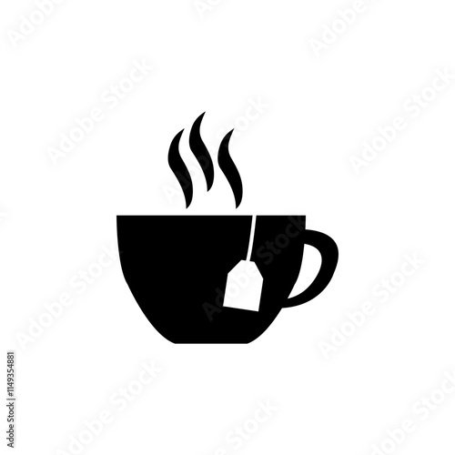 cup of coffee with steam. tea cup mug silhouette vector icon isolated on white 