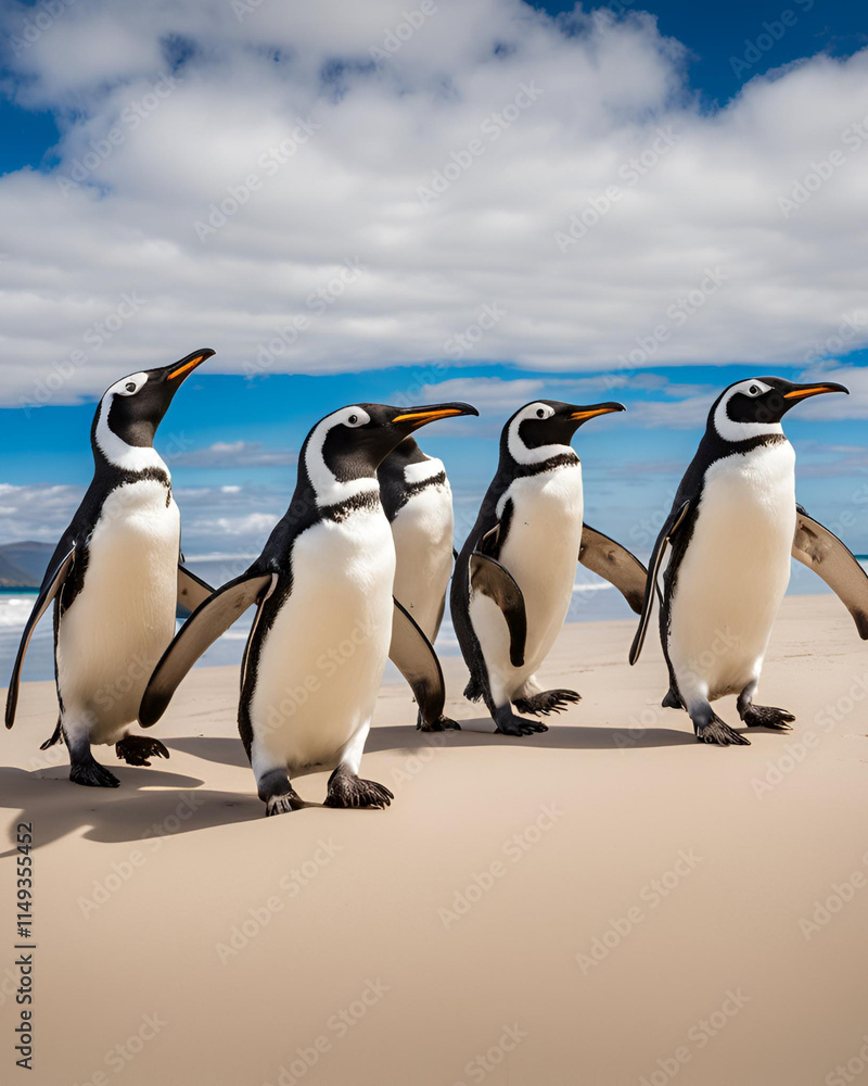 Obraz premium Fairy Penguin, Little Penguin, penguin habitat, penguin colony, coastal wildlife, Australian penguins, New Zealand penguins, cute seabird, marine birds, penguin environment, blue penguin feathers, sea