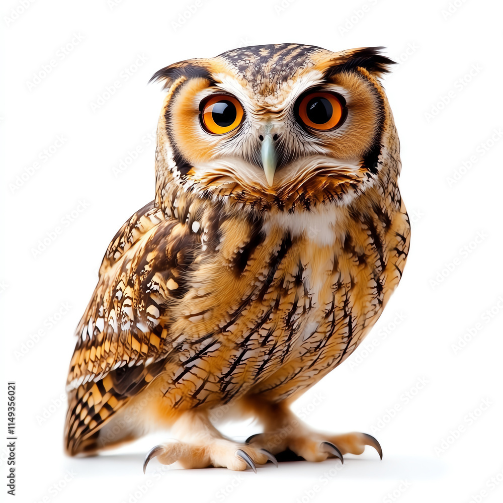 Obraz premium A majestic owl perched with striking features and vibrant plumage.