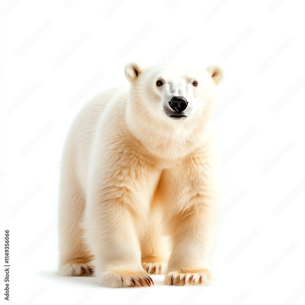 A majestic polar bear standing confidently against a white background. A majestic polar bear standing confidently against a white background.