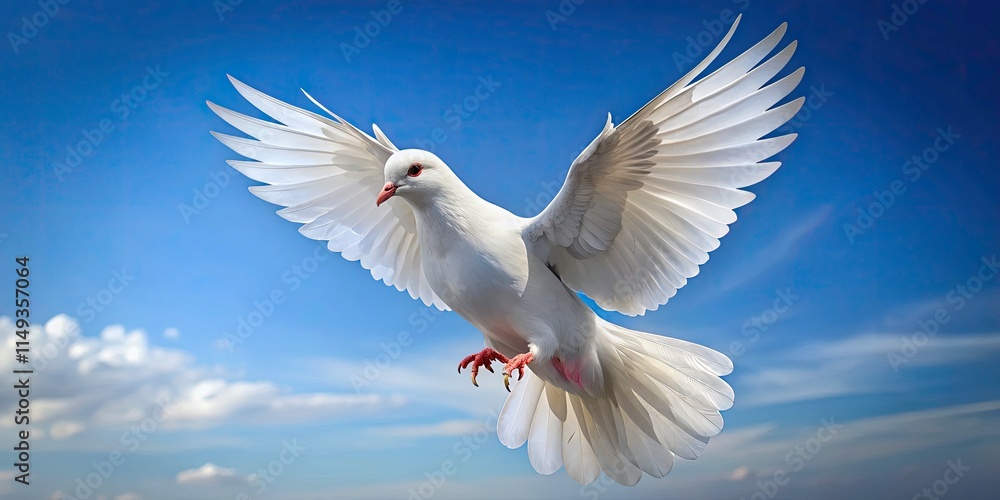 Fototapeta premium White Dove Flying, Isolated Bird, Pure White Dove in Flight, High-Resolution Bird Image, Free Stock Photo, Wings Spread