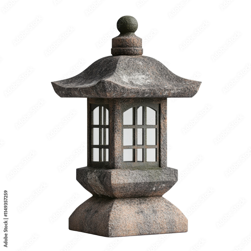 Elegant Stone Lantern with Traditional Japanese Design, Featuring Multiple Windows and a Classic Roof, Ideal for Gardens and Outdoor Spaces, Enhancing Tranquility and Aesthetic Appeal Elegant Stone Lantern with Traditional Japanese Design, Featuring Multiple Windows and a Classic Roof, Ideal for Gardens and Outdoor Spaces, Enhancing Tranquility and Aesthetic Appeal
