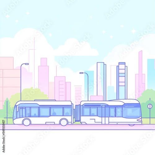 Cityscape Public Transportation Articulated Buses in Urban Setting