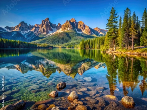 Idaho's Redfish Lake: Sawtooth Mountains' pristine wilderness captured in breathtaking photography. photo